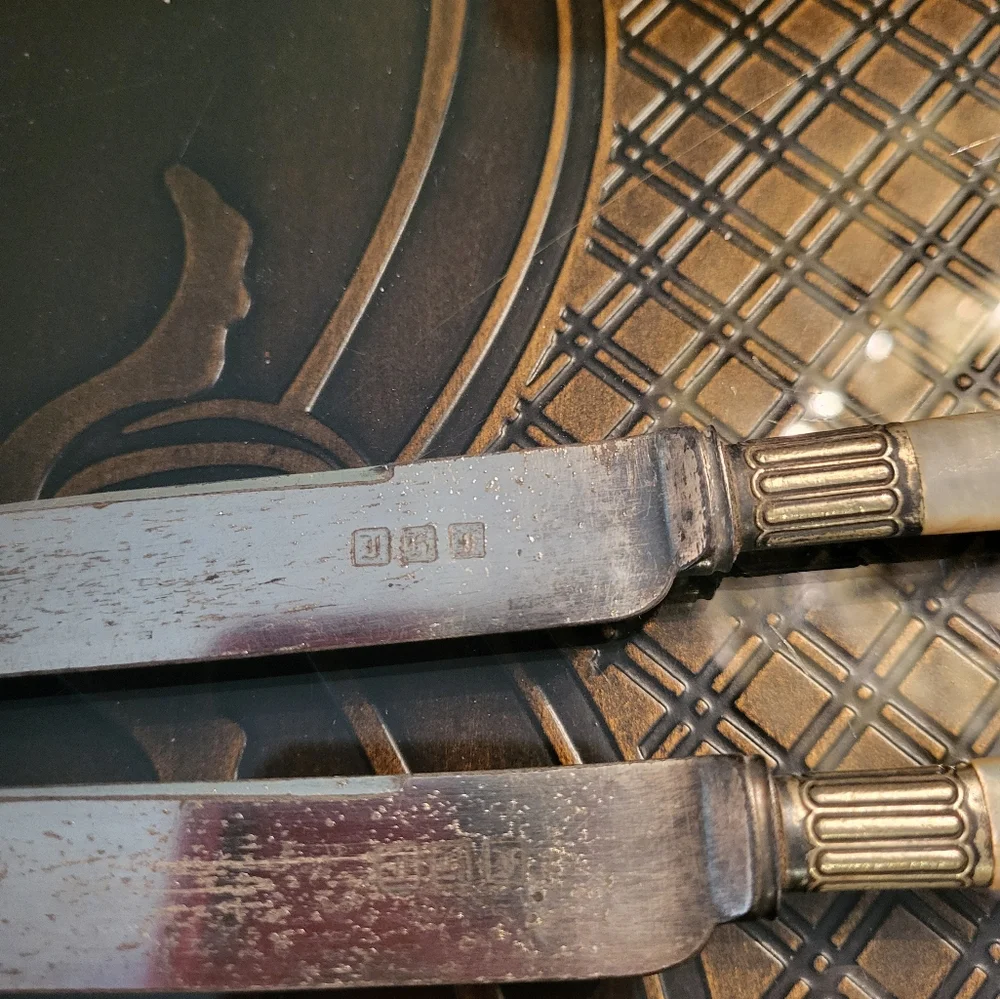 Antique Mother of Pearl Handle Knife Cutlery Marked Silverplate Lot of 2